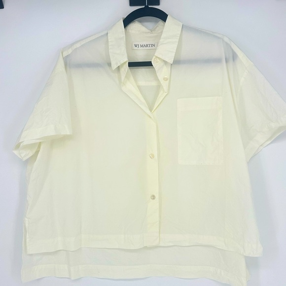 WJ MARTIN Boxy Button Down Short Sleeve in Cream - Picture 1 of 7